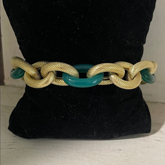 Rare Judith Ripka Chrysoprase Cable Bracelet Gold Clad Statement - Picture 2 of 7